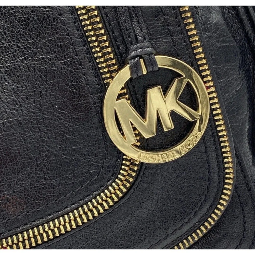 MICHAEL KORS Naomi Large Satchel Black Luxury Leather Zippers Handbag Purse‎ Bag